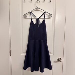 Francesca’s Navy Blue Lace Skater Dress